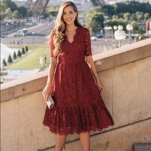 Gal Meets Glam Stella Raspberry Red Lace Dress